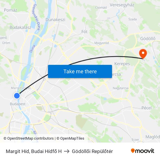 Margit Híd, Budai Hídfő H to Gödöllői Repülőtér map