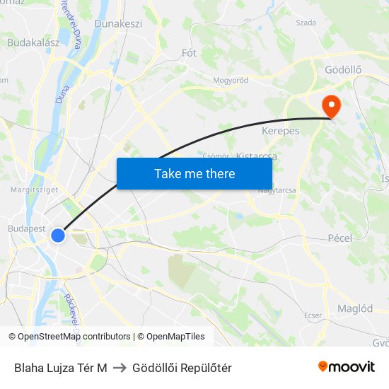 Blaha Lujza Tér M to Gödöllői Repülőtér map