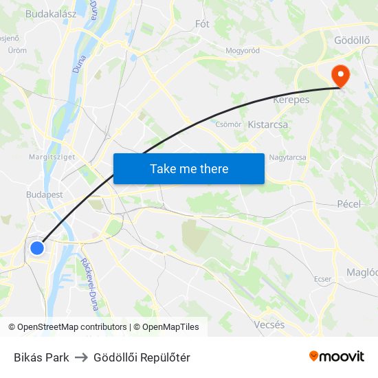 Bikás Park to Gödöllői Repülőtér map