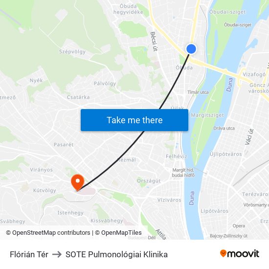 Flórián Tér to SOTE Pulmonológiai Klinika map