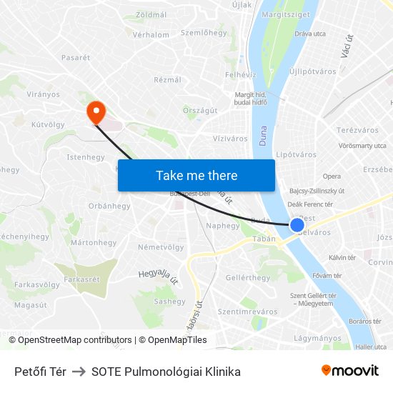 Petőfi Tér to SOTE Pulmonológiai Klinika map