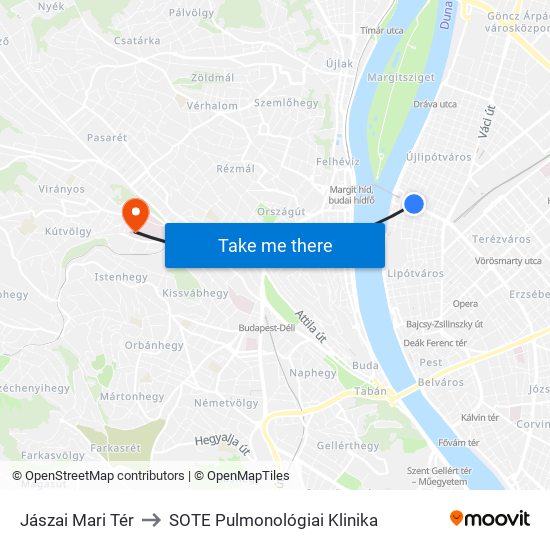 Jászai Mari Tér to SOTE Pulmonológiai Klinika map