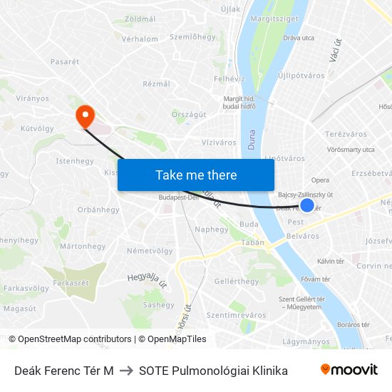 Deák Ferenc Tér M to SOTE Pulmonológiai Klinika map