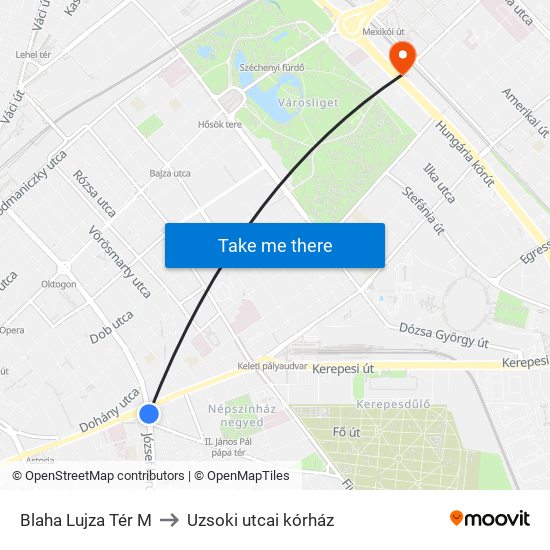 Blaha Lujza Tér M to Uzsoki utcai kórház map