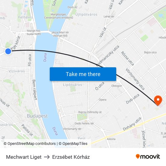 Mechwart Liget to Erzsébet Kórház map