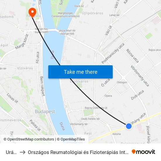 Uránia to Országos Reumatológiai és Fizioterápiás Intézet (ORFI) map