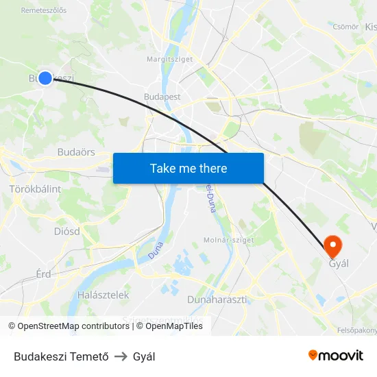 Budakeszi Temető to Gyál map