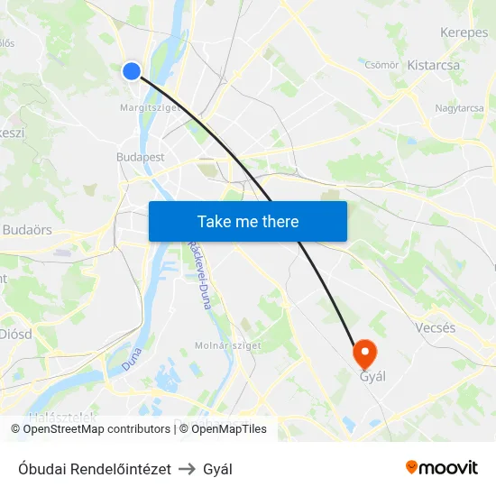 Óbudai Rendelőintézet to Gyál map