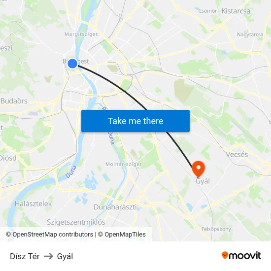 Dísz Tér to Gyál map