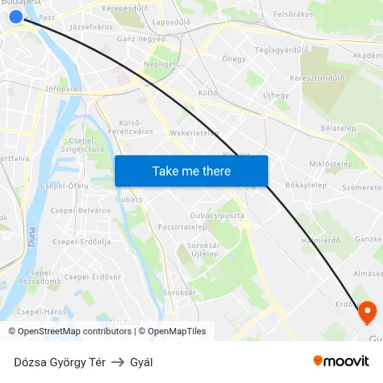 Dózsa György Tér to Gyál map