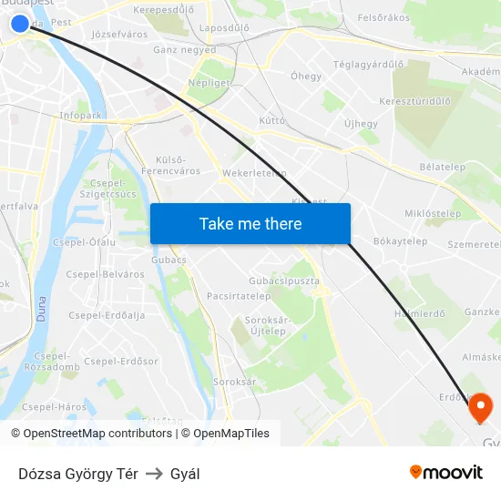 Dózsa György Tér to Gyál map