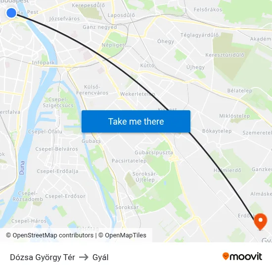 Dózsa György Tér to Gyál map