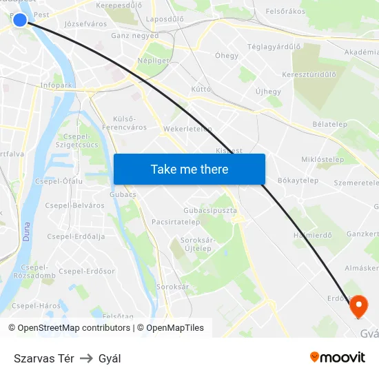 Szarvas Tér to Gyál map