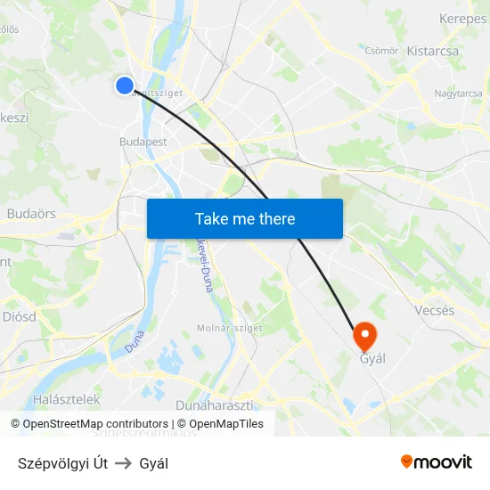 Szépvölgyi Út to Gyál map