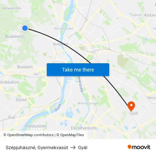 Szépjuhászné, Gyermekvasút to Gyál map