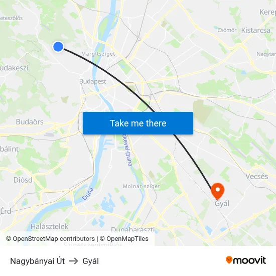 Nagybányai Út to Gyál map