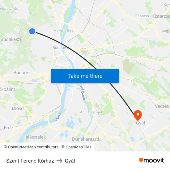 Szent Ferenc Kórház to Gyál map