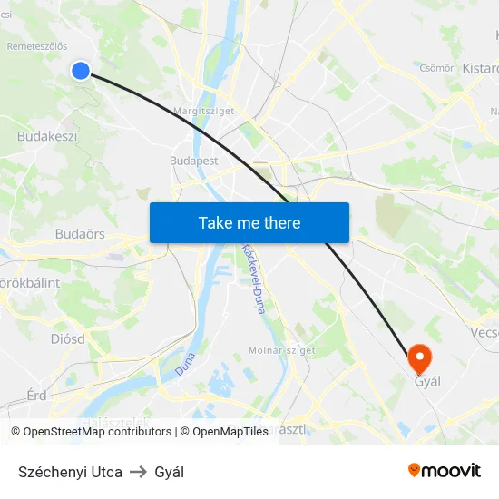 Széchenyi Utca to Gyál map