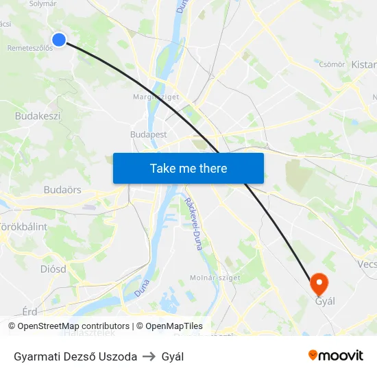 Gyarmati Dezső Uszoda to Gyál map