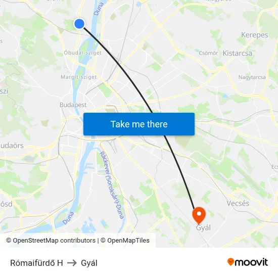 Rómaifürdő H to Gyál map