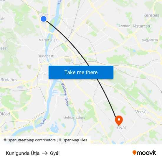 Kunigunda Útja to Gyál map