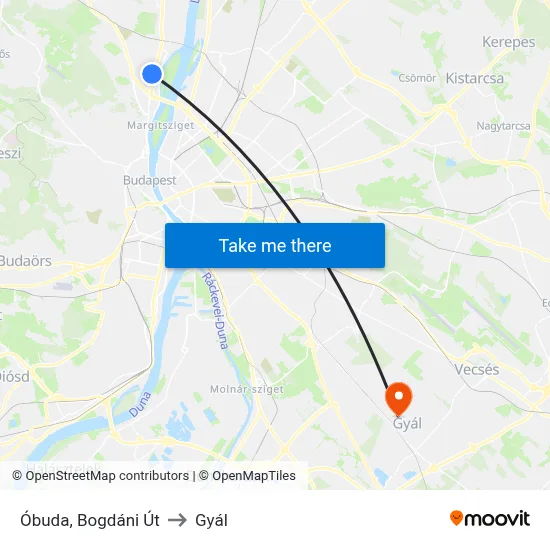 Óbuda, Bogdáni Út to Gyál map