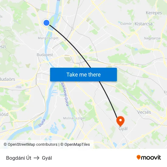 Bogdáni Út to Gyál map