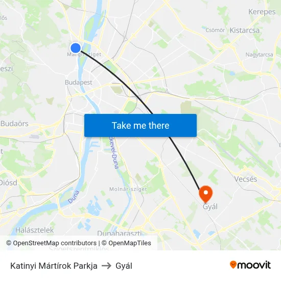 Katinyi Mártírok Parkja to Gyál map
