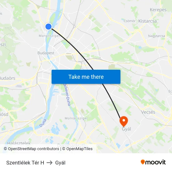 Szentlélek Tér H to Gyál map