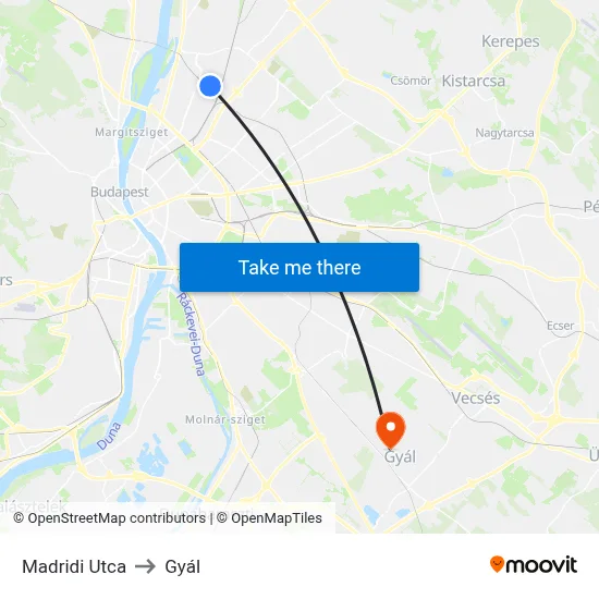Madridi Utca to Gyál map