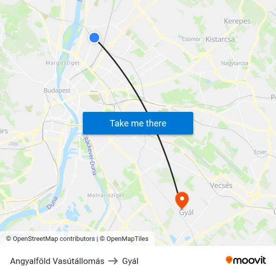 Angyalföld Vasútállomás to Gyál map