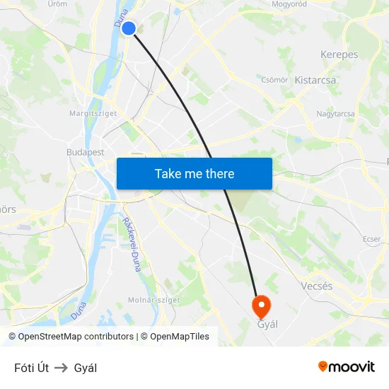 Fóti Út to Gyál map