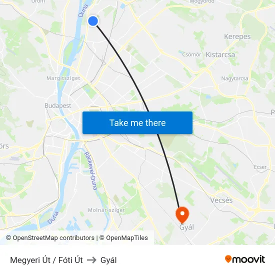 Megyeri Út / Fóti Út to Gyál map