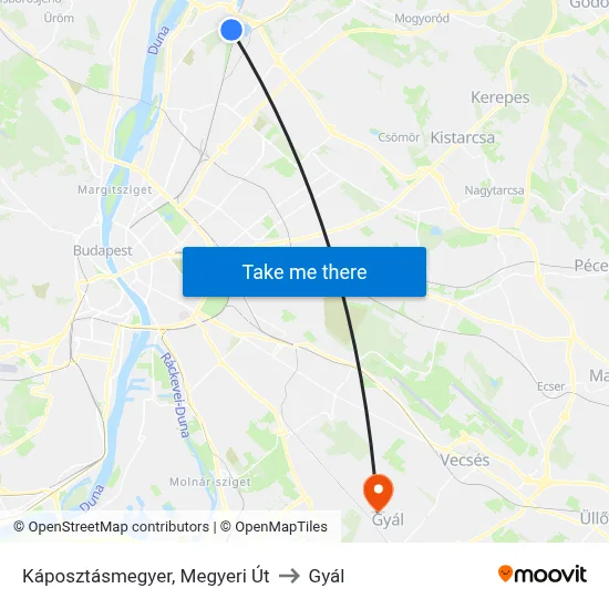 Káposztásmegyer, Megyeri Út to Gyál map