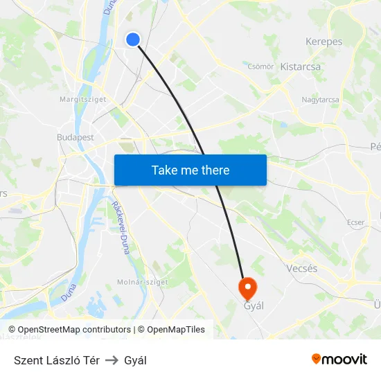 Szent László Tér to Gyál map