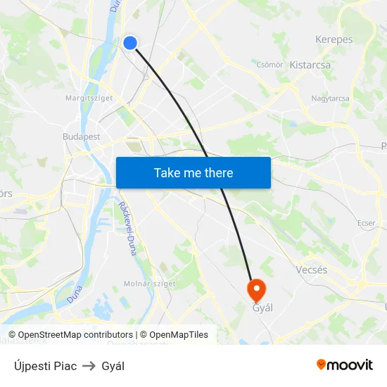 Újpesti Piac to Gyál map