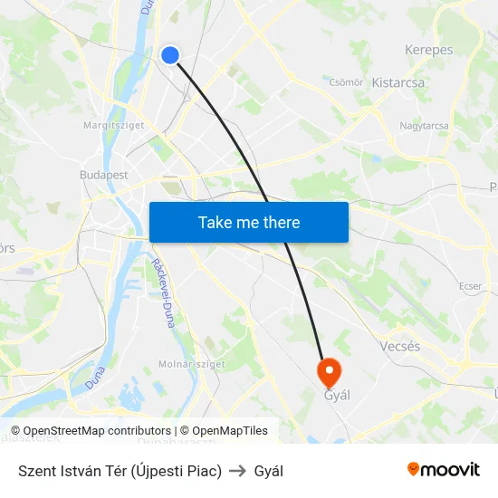 Szent István Tér (Újpesti Piac) to Gyál map