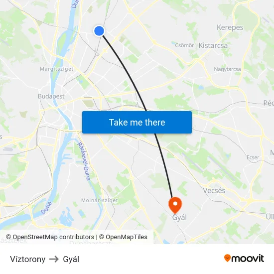 Víztorony to Gyál map