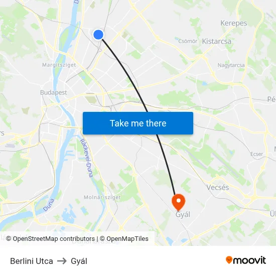 Berlini Utca to Gyál map
