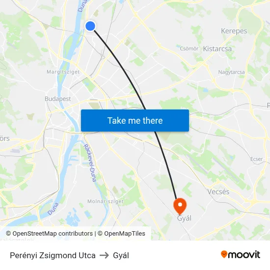 Perényi Zsigmond Utca to Gyál map
