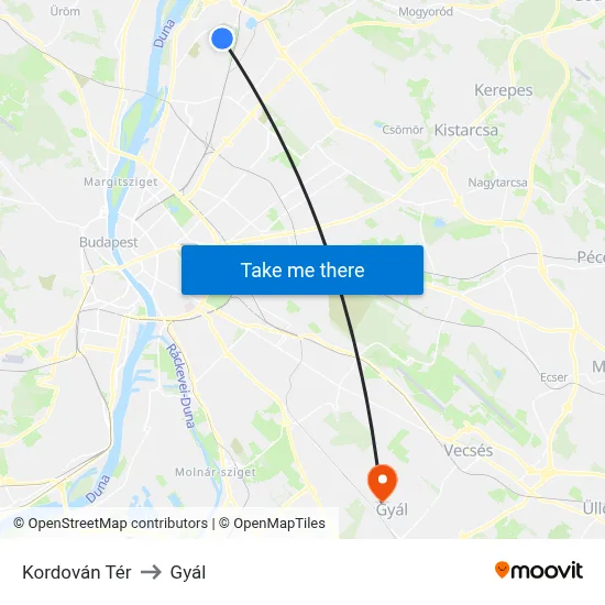 Kordován Tér to Gyál map