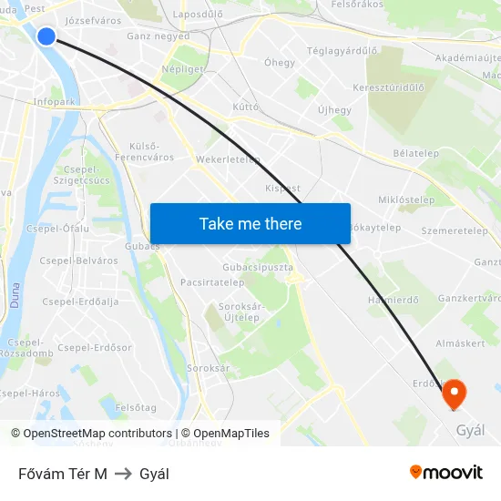 Fővám Tér M to Gyál map