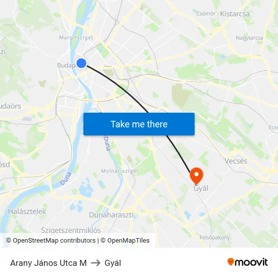 Arany János Utca M to Gyál map