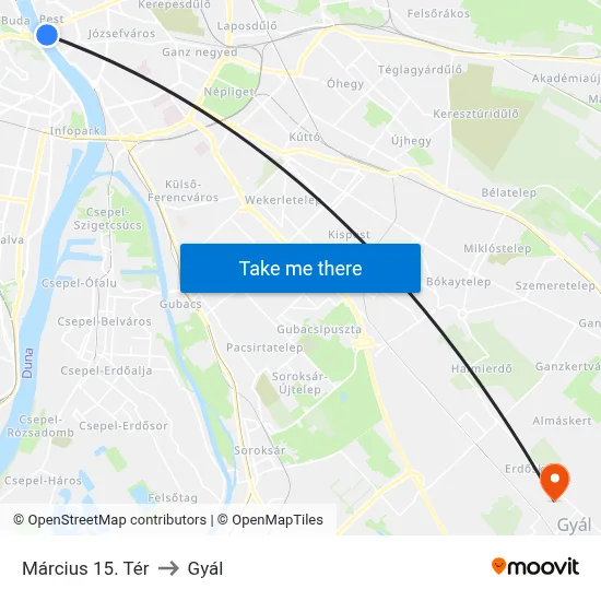 Március 15. Tér to Gyál map