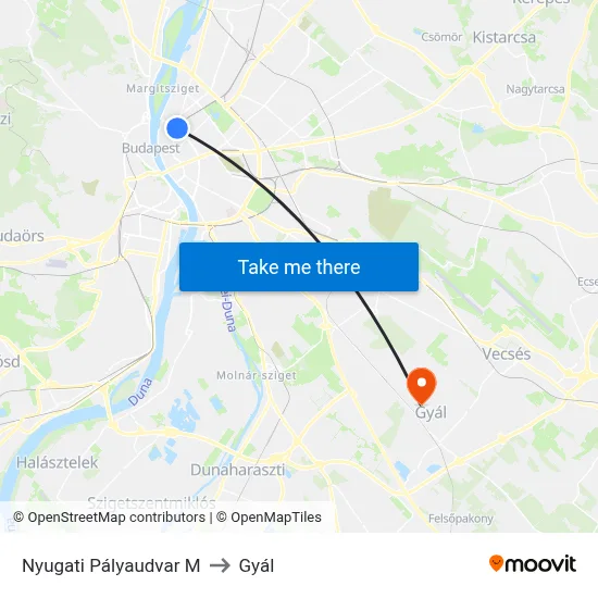 Nyugati Pályaudvar M to Gyál map