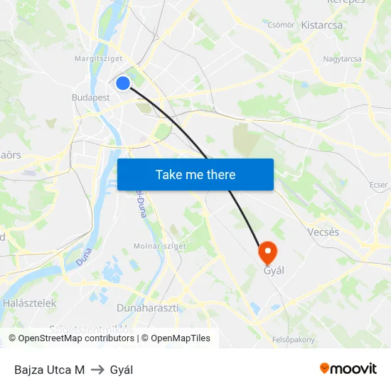 Bajza Utca M to Gyál map
