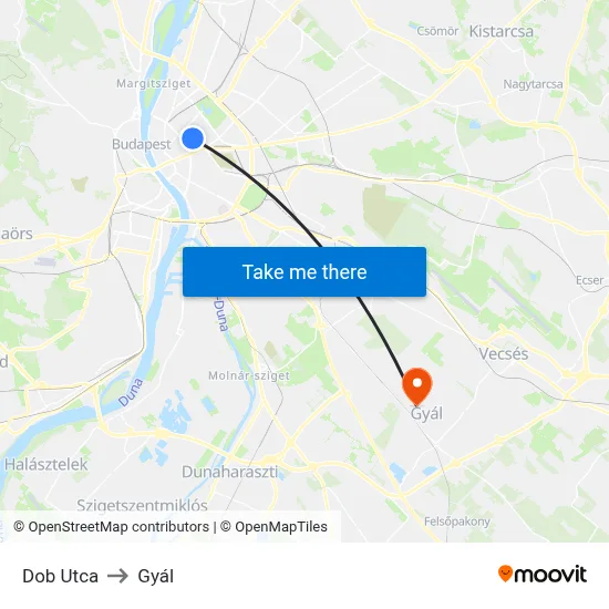Dob Utca to Gyál map