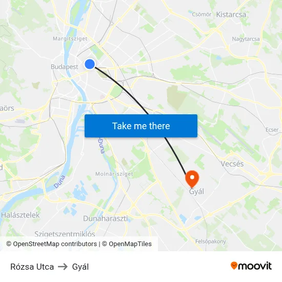 Rózsa Utca to Gyál map
