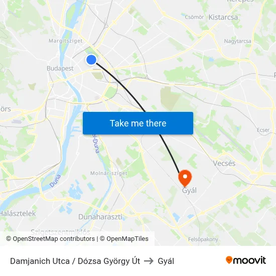 Damjanich Utca / Dózsa György Út to Gyál map