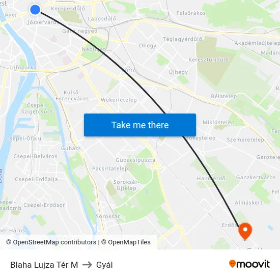 Blaha Lujza Tér M to Gyál map